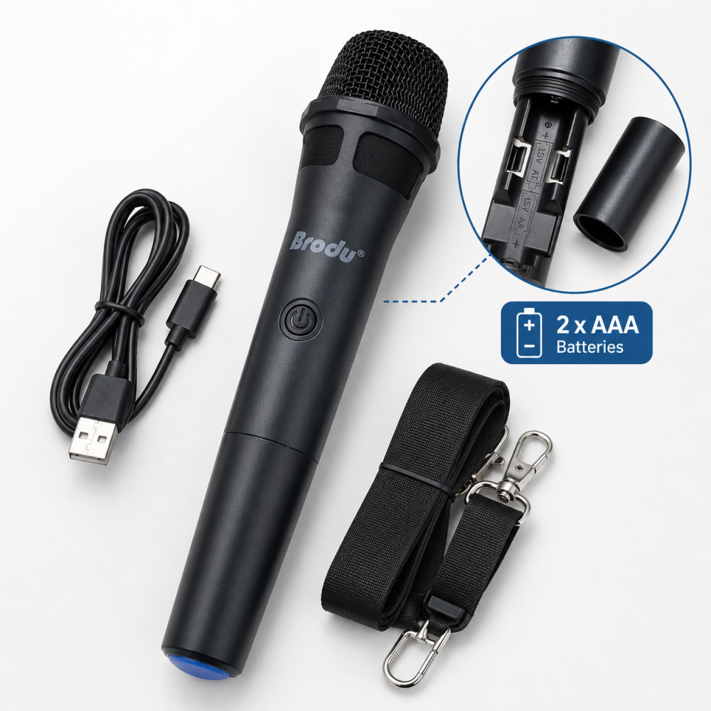 Преносима караоке тонколона Brodu BTS-1709 - Bluetooth, LED, безжичен микрофон