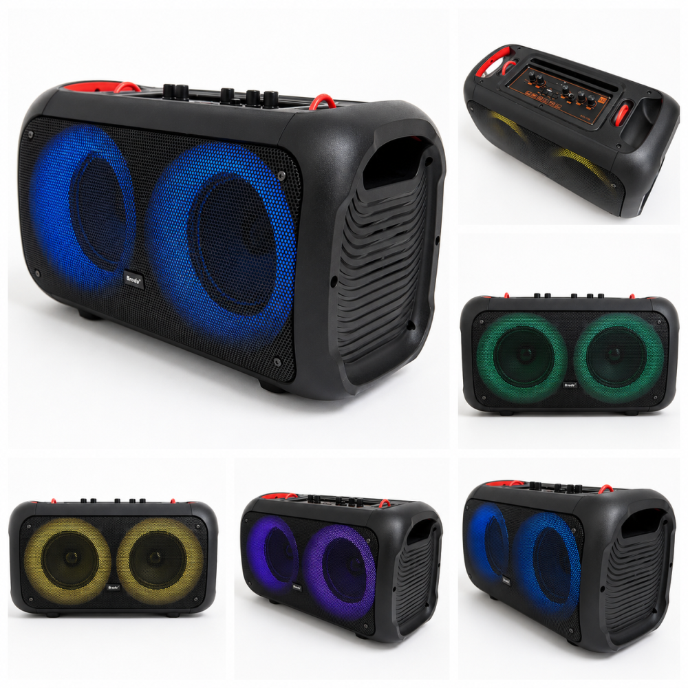 Преносима караоке тонколона Brodu BTS-1709 - Bluetooth, LED, безжичен микрофон